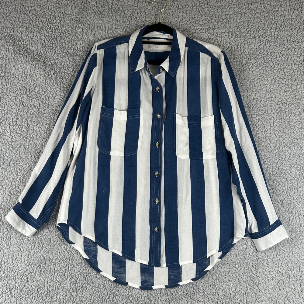 ROLLA’S Striped Long Sleeve Button Down Collared Blue White Top Size 10/M